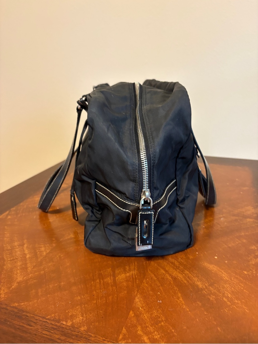 Prada Black Nylon Tote Bag with Leather Trim - Picture 4 of 5